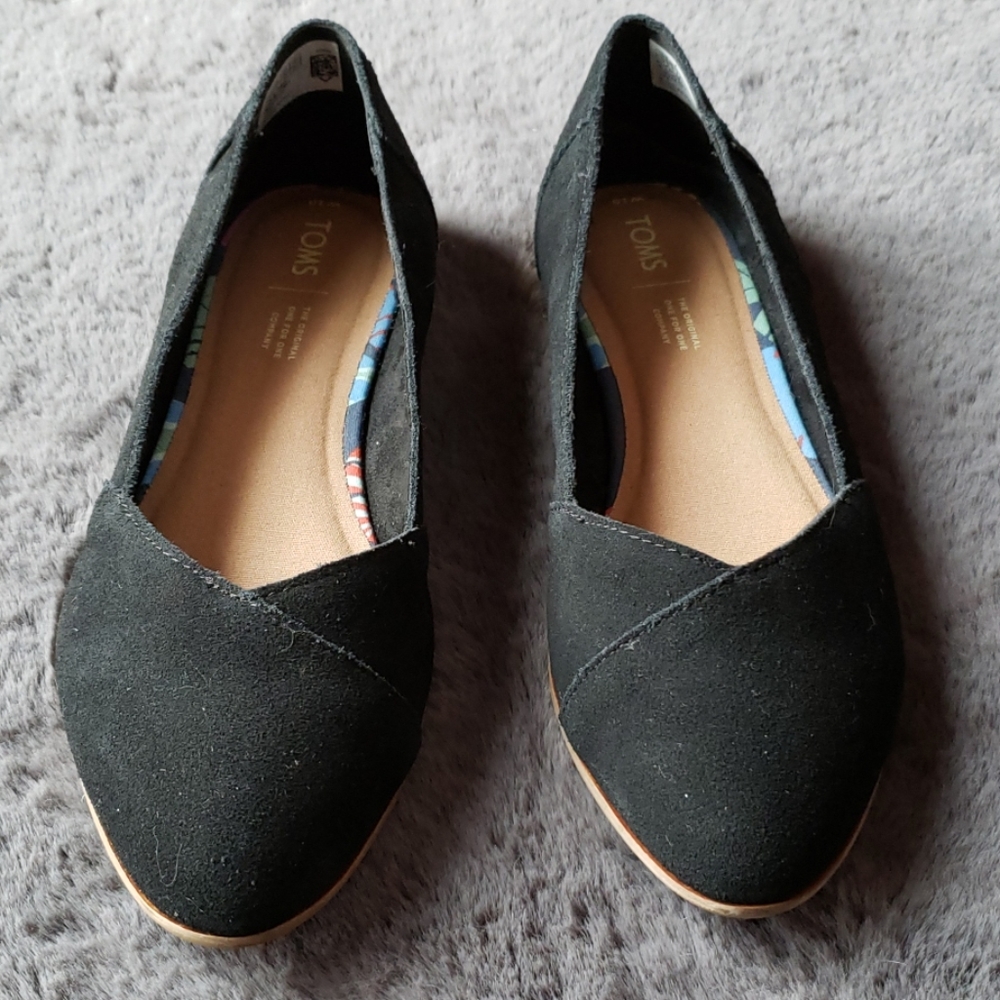 Toms Black Suede Julie Flats, 10